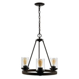 Quaddick 20" 3-Light Iron/Seeded Glass Rustic Farmhouse LED Chandelier