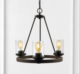 Quaddick 20" 3-Light Iron/Seeded Glass Rustic Farmhouse LED Chandelier