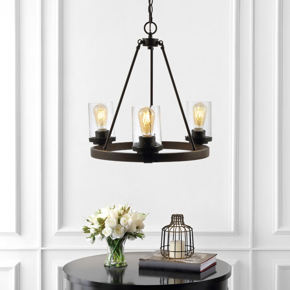 Quaddick 20" 3-Light Iron/Seeded Glass Rustic Farmhouse LED Chandelier
