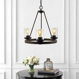 Quaddick 20" 3-Light Iron/Seeded Glass Rustic Farmhouse LED Chandelier