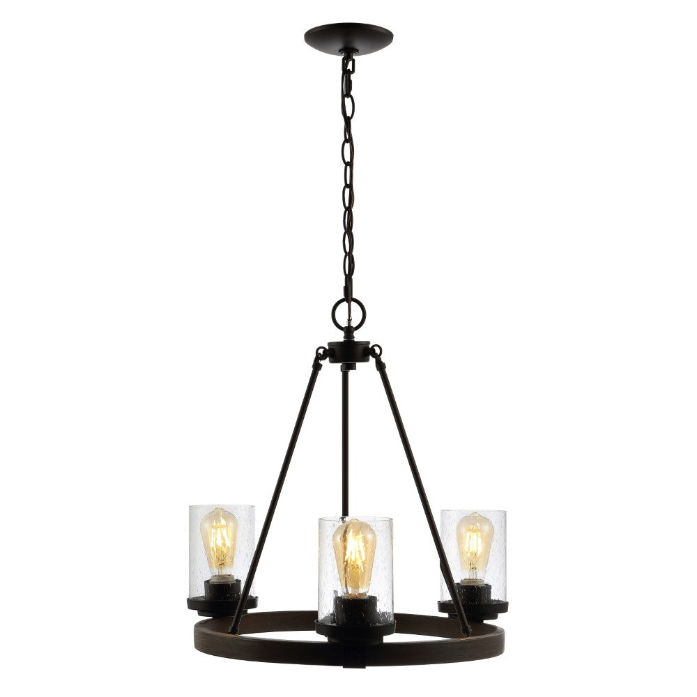 Quaddick 20" 3-Light Iron/Seeded Glass Rustic Farmhouse LED Chandelier