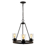 Quaddick 20" 3-Light Iron/Seeded Glass Rustic Farmhouse LED Chandelier