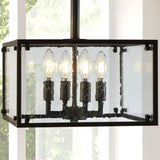 Lums 13" 4-Light Iron/Seeded Glass Rustic Farmhouse LED Flush Mount