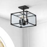 Lums 13" 4-Light Iron/Seeded Glass Rustic Farmhouse LED Flush Mount