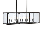 Lums 35" Linear 10-Light Adjustable Iron/Seeded Glass Rustic Farmhouse LED Pendant