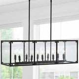 Lums 35" Linear 10-Light Adjustable Iron/Seeded Glass Rustic Farmhouse LED Pendant