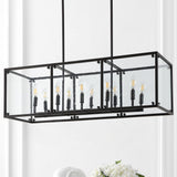 Lums 35" Linear 10-Light Adjustable Iron/Seeded Glass Rustic Farmhouse LED Pendant