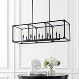 Lums 35" Linear 10-Light Adjustable Iron/Seeded Glass Rustic Farmhouse LED Pendant