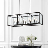 Lums 35" Linear 10-Light Adjustable Iron/Seeded Glass Rustic Farmhouse LED Pendant