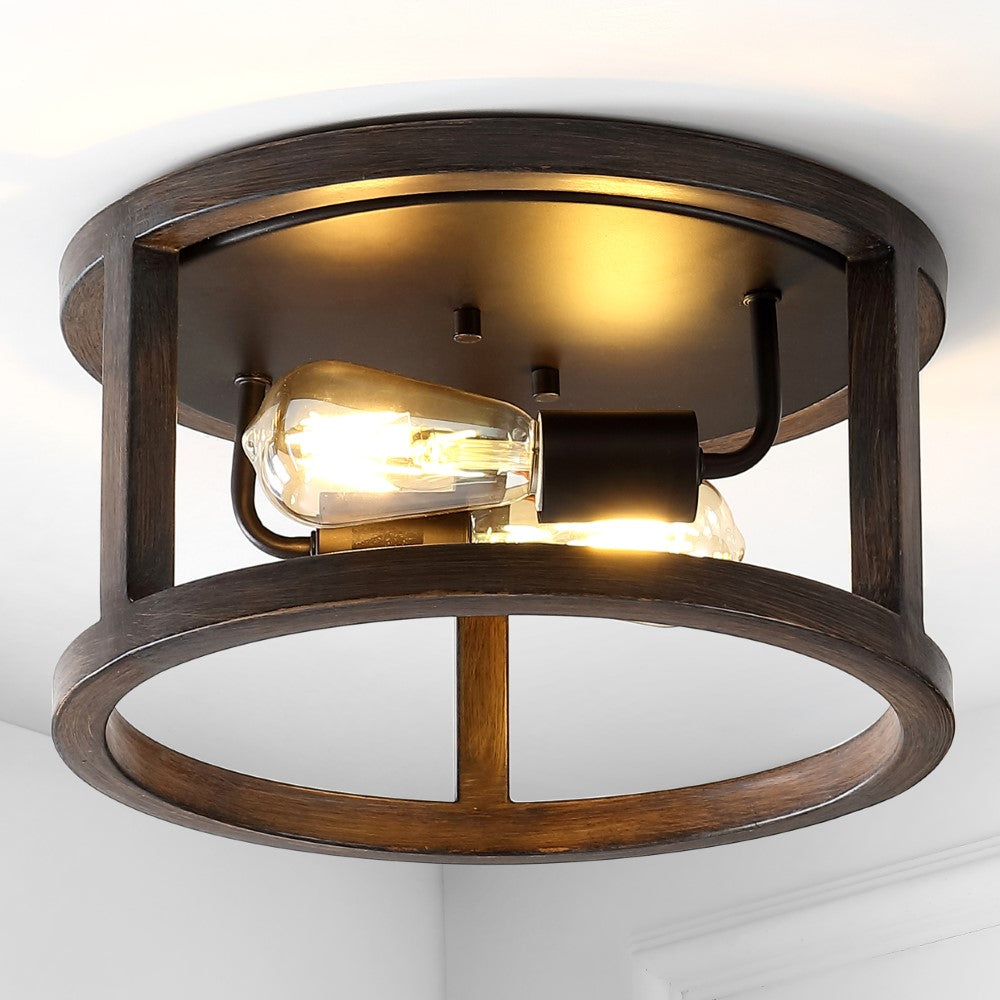 Mariam 12.75" 2-Light Iron Rustic Industrial LED Flush Mount