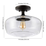 Abukamu 14" Glass/Iron Farmhouse Modern LED Flush Mount