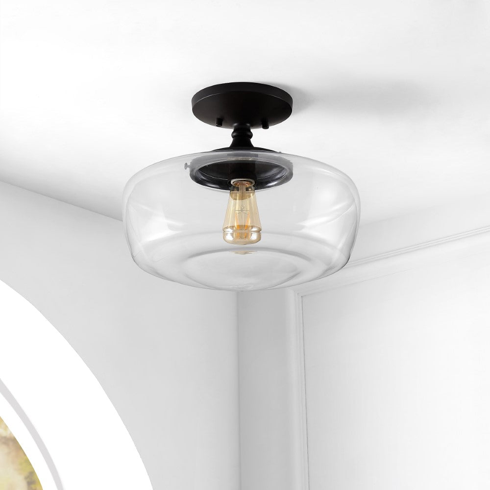 Abukamu 14" Glass/Iron Farmhouse Modern LED Flush Mount