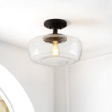 Abukamu 14" Glass/Iron Farmhouse Modern LED Flush Mount
