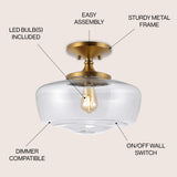 Abukamu 14" Glass/Iron Farmhouse Modern LED Flush Mount