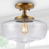 Abukamu 14" Glass/Iron Farmhouse Modern LED Flush Mount