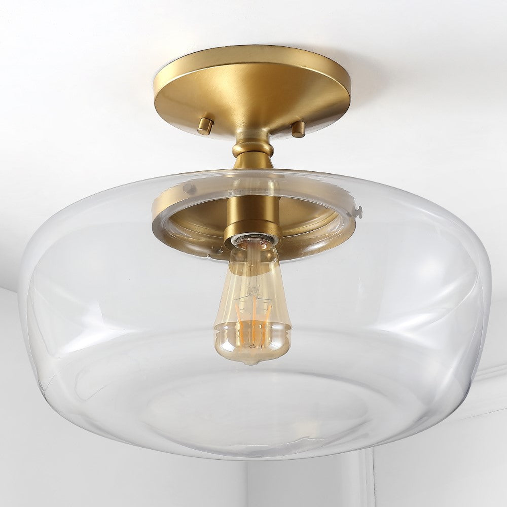 Abukamu 14" Glass/Iron Farmhouse Modern LED Flush Mount