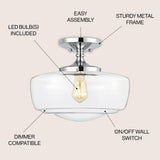 Abukamu 14" Glass/Iron Farmhouse Modern LED Flush Mount