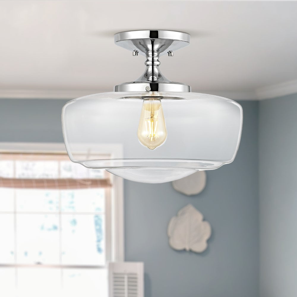 Abukamu 14" Glass/Iron Farmhouse Modern LED Flush Mount