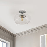 Abukamu 14" Glass/Iron Farmhouse Modern LED Flush Mount