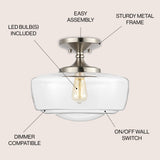 Abukamu 14" Glass/Iron Farmhouse Modern LED Flush Mount