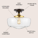Abukamu 14" Glass/Iron Farmhouse Modern LED Flush Mount