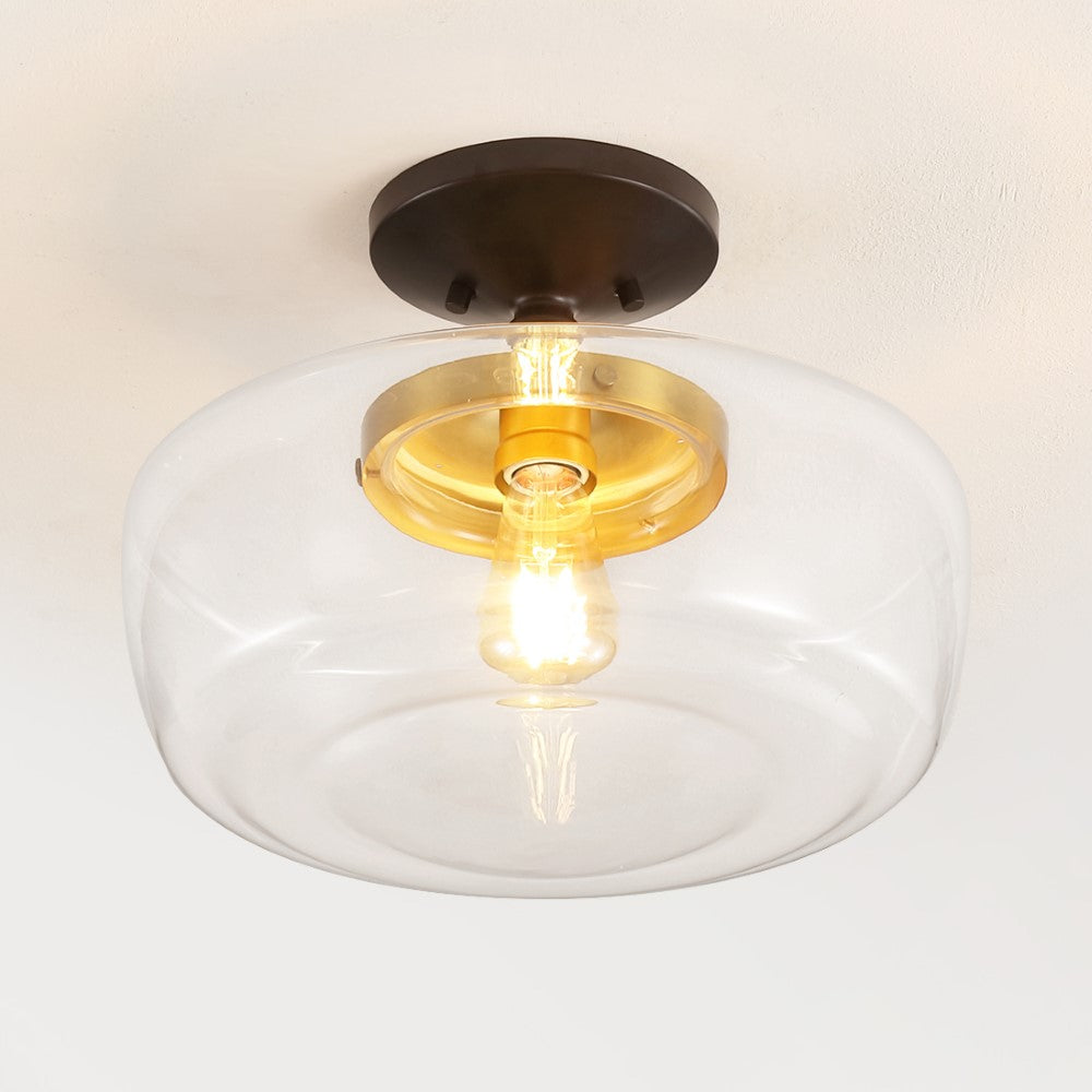 Abukamu 14" Glass/Iron Farmhouse Modern LED Flush Mount