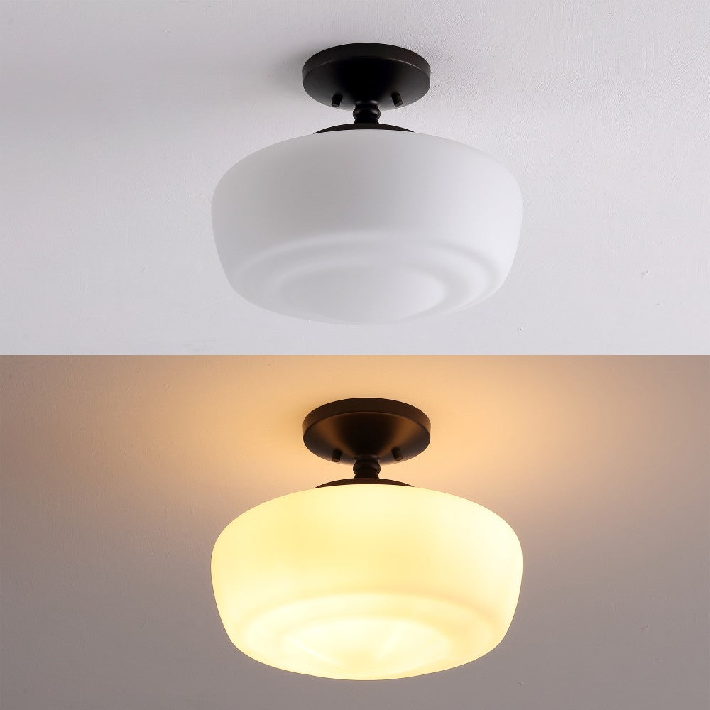 Abukamu 14" Glass/Iron Farmhouse Modern LED Flush Mount