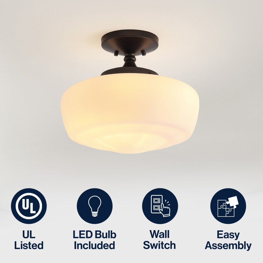 Abukamu 14" Glass/Iron Farmhouse Modern LED Flush Mount