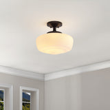 Abukamu 14" Glass/Iron Farmhouse Modern LED Flush Mount