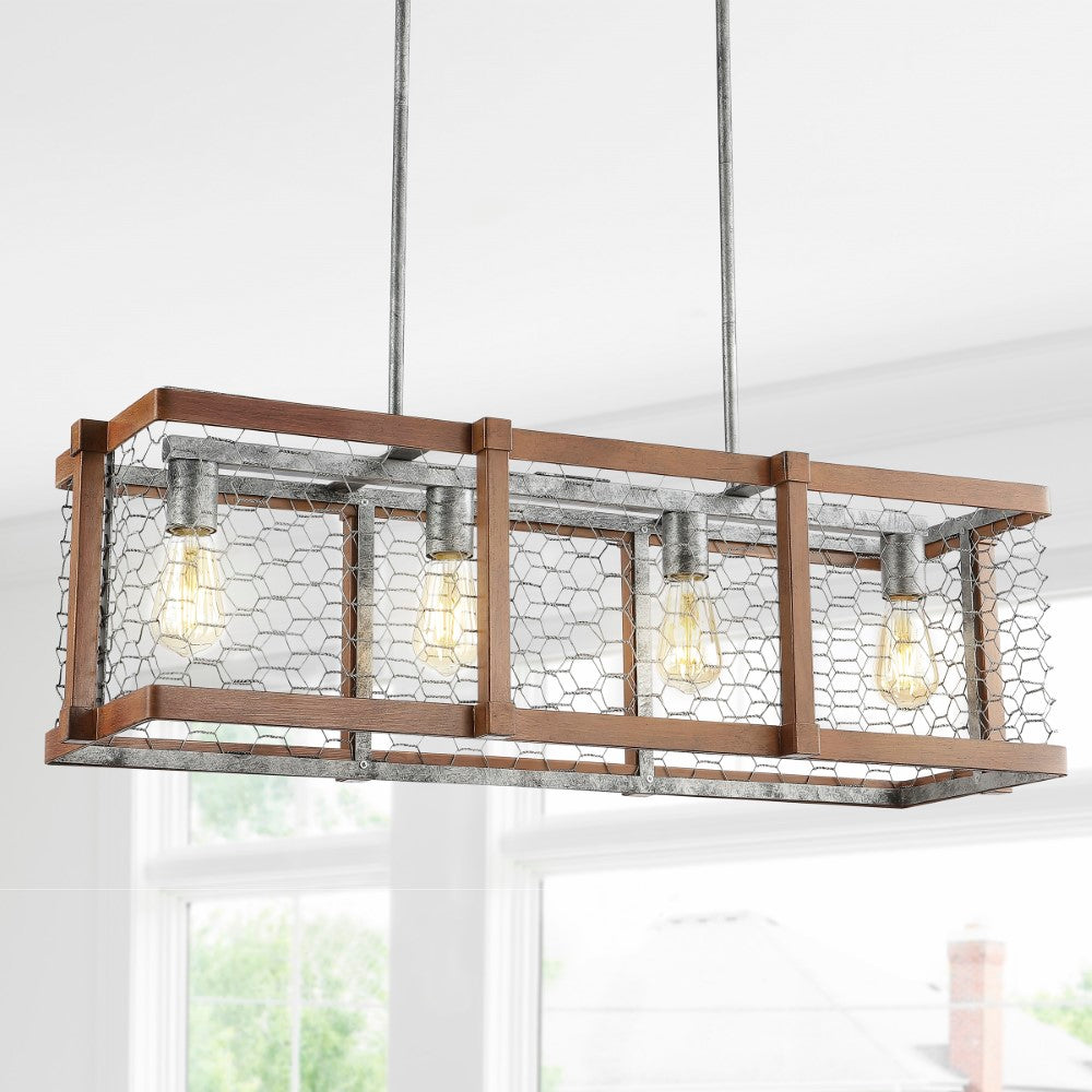 Comegys 34.5" Linear 4-Light Adjustable Iron Rustic Industrial LED Pendant