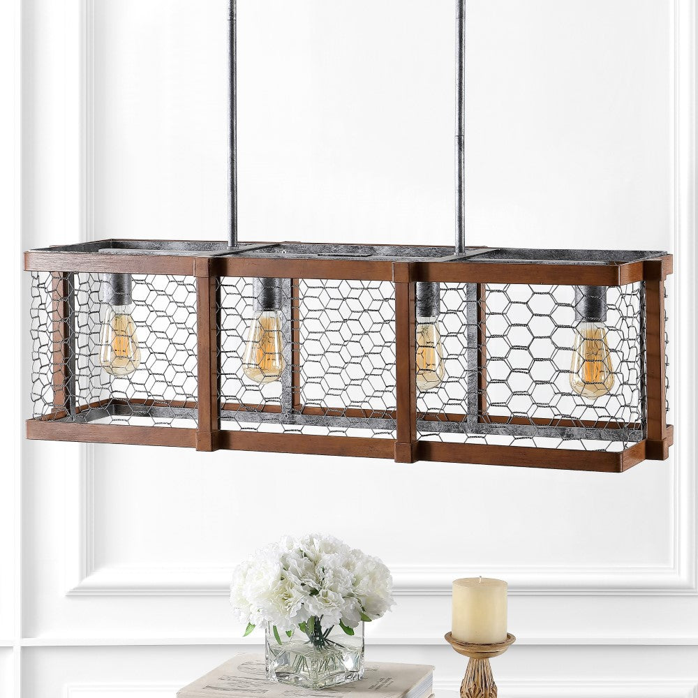 Comegys 34.5" Linear 4-Light Adjustable Iron Rustic Industrial LED Pendant