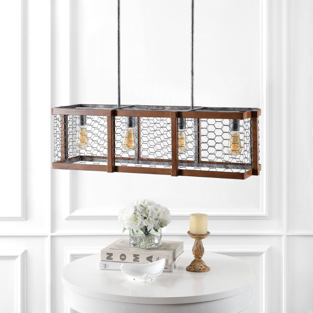 Comegys 34.5" Linear 4-Light Adjustable Iron Rustic Industrial LED Pendant