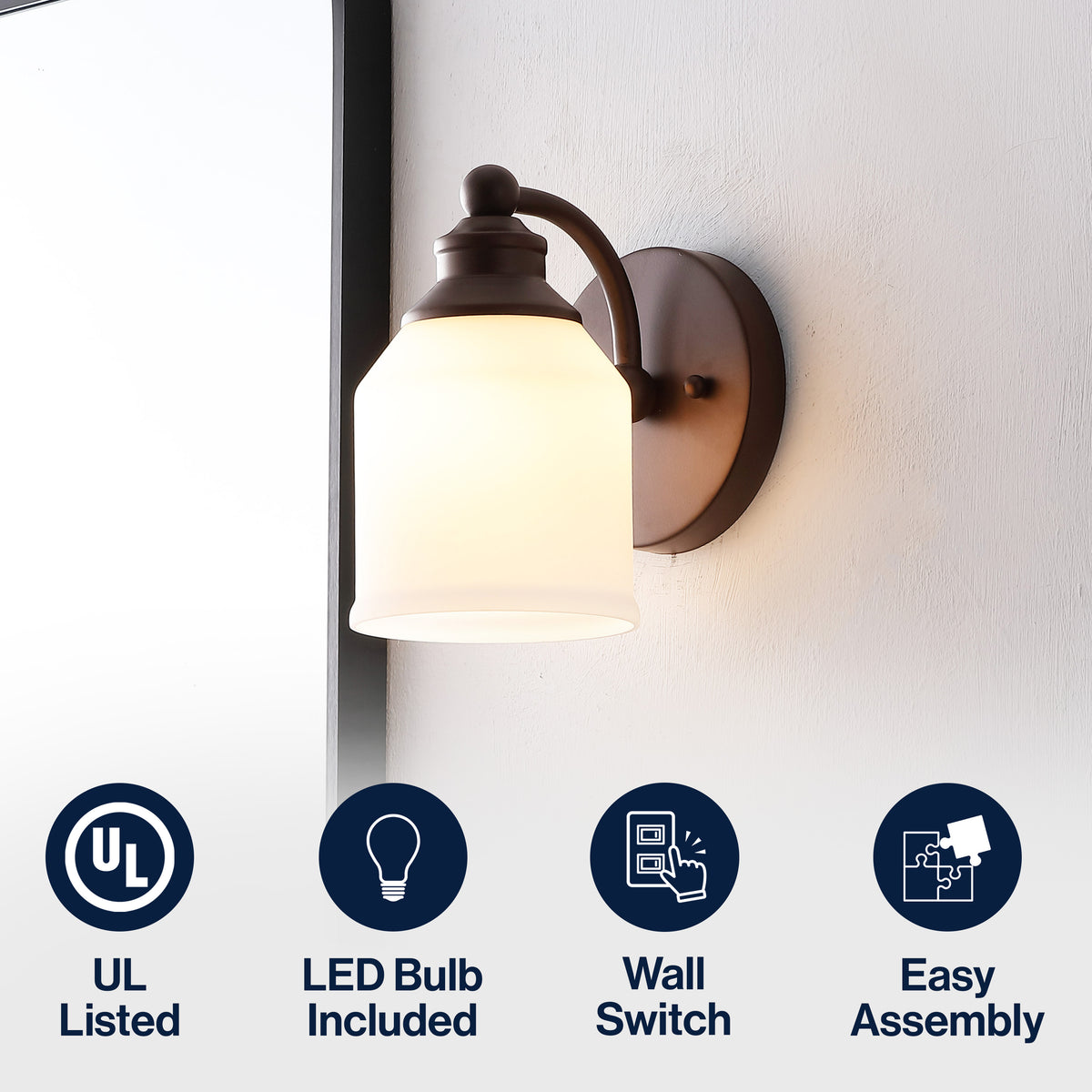 Berkley Iron/Frosted Glass Farmhouse Cottage LED Vanity Light