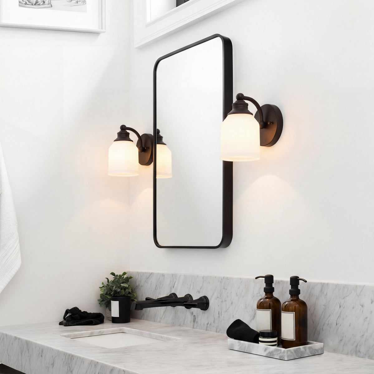 Berkley Iron/Frosted Glass Farmhouse Cottage LED Vanity Light