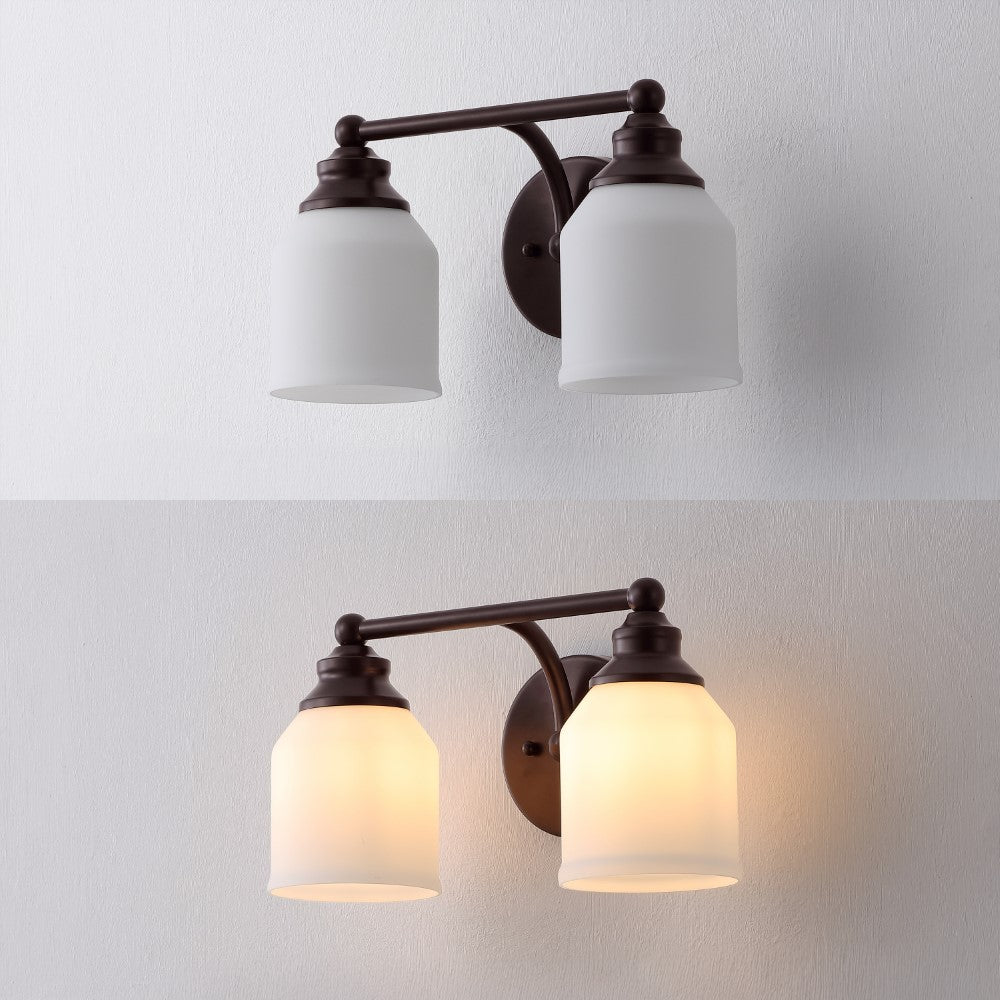 Berkley Iron/Frosted Glass Farmhouse Cottage LED Vanity Light