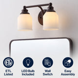Berkley Iron/Frosted Glass Farmhouse Cottage LED Vanity Light