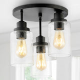 Joe 12" Bohemian Farmhouse Iron/Seeded Glass LED Semi Flush Mount