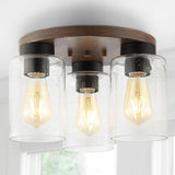 Sandra 13" Bohemian Farmhouse Iron/Seeded Glass LED Semi Flush Mount