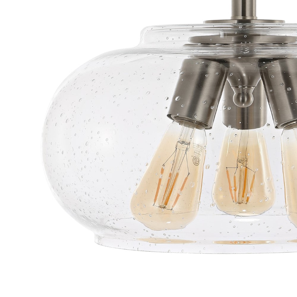 Clark 13.75" Modern Industrial Iron/Seeded Glass LED Semi Flush Mount
