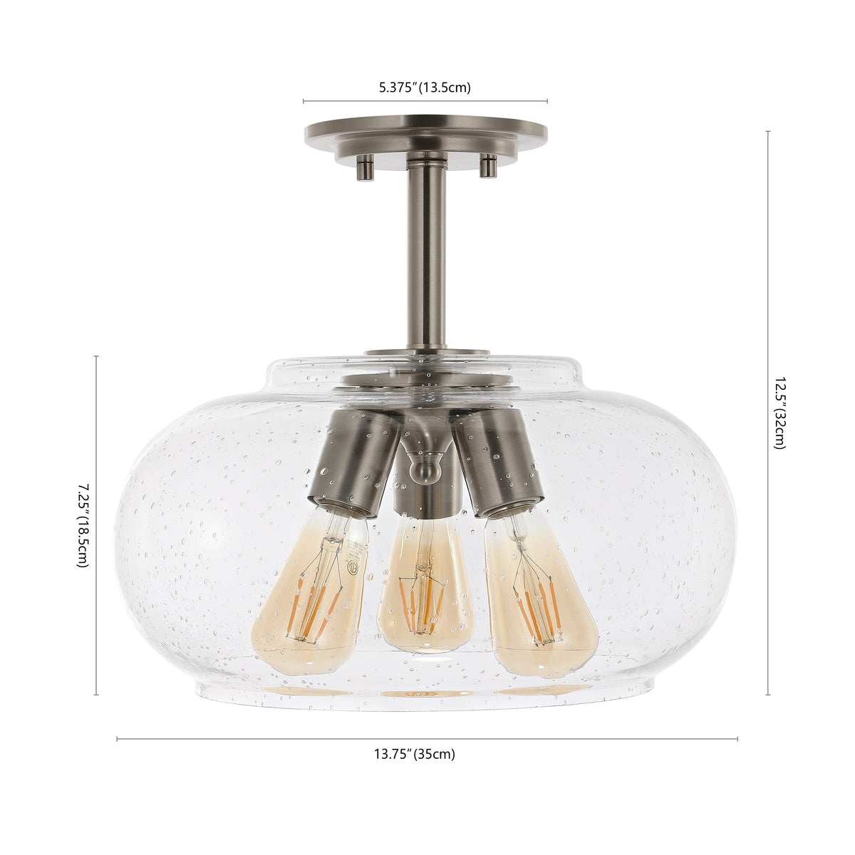 Clark 13.75" Modern Industrial Iron/Seeded Glass LED Semi Flush Mount