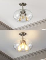 Clark 13.75" Modern Industrial Iron/Seeded Glass LED Semi Flush Mount