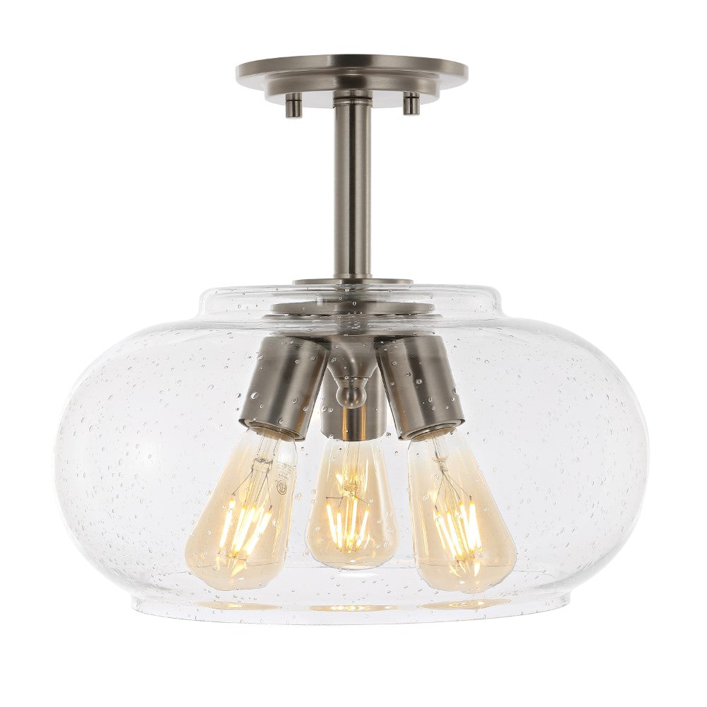 Clark 13.75" Modern Industrial Iron/Seeded Glass LED Semi Flush Mount