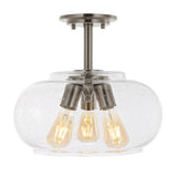 Clark 13.75" Modern Industrial Iron/Seeded Glass LED Semi Flush Mount