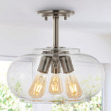 Clark 13.75" Modern Industrial Iron/Seeded Glass LED Semi Flush Mount