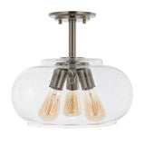 Clark 13.75" Modern Industrial Iron/Seeded Glass LED Semi Flush Mount