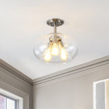 Clark 13.75" Modern Industrial Iron/Seeded Glass LED Semi Flush Mount