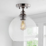 Gwen 9.75" Bohemian Farmhouse Iron/Seeded Glass LED Semi Flush Mount