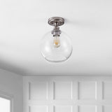 Gwen 9.75" Bohemian Farmhouse Iron/Seeded Glass LED Semi Flush Mount