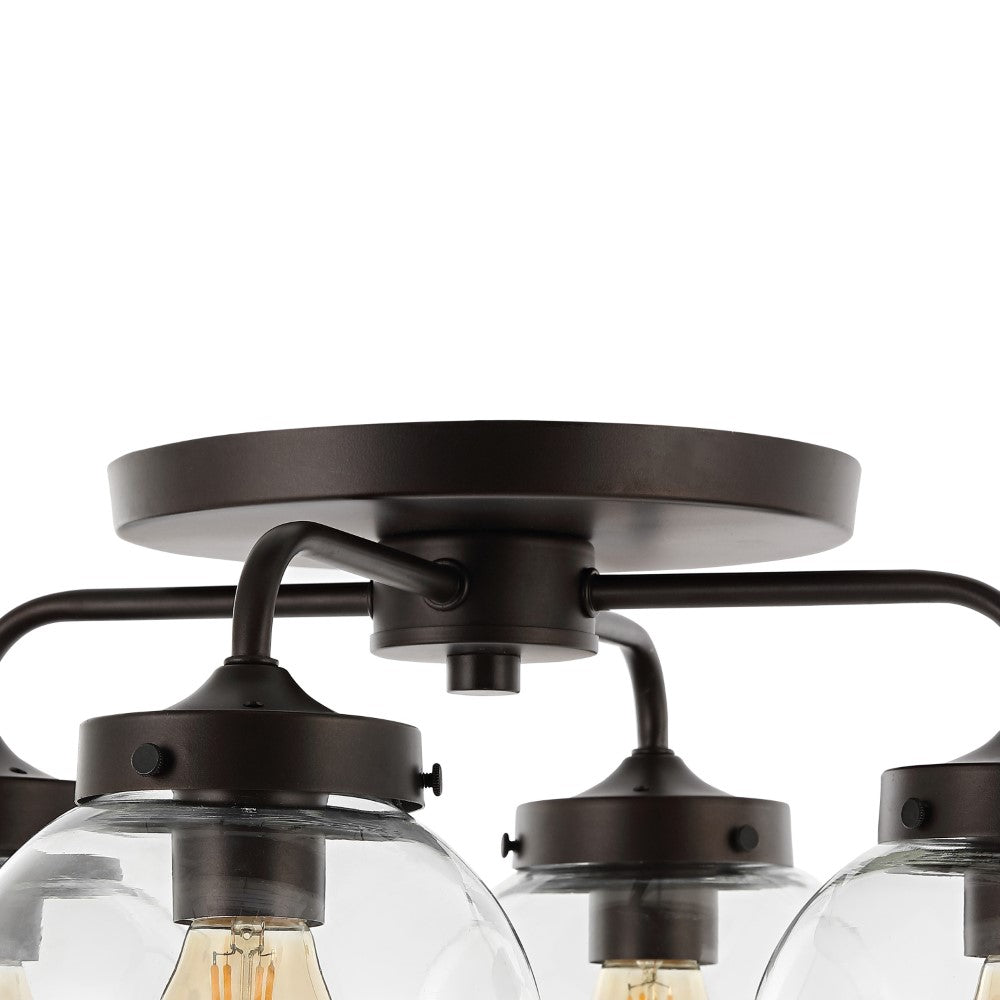 Jana 18" Farmhouse Rustic Iron/Glass LED Semi Flush Mount