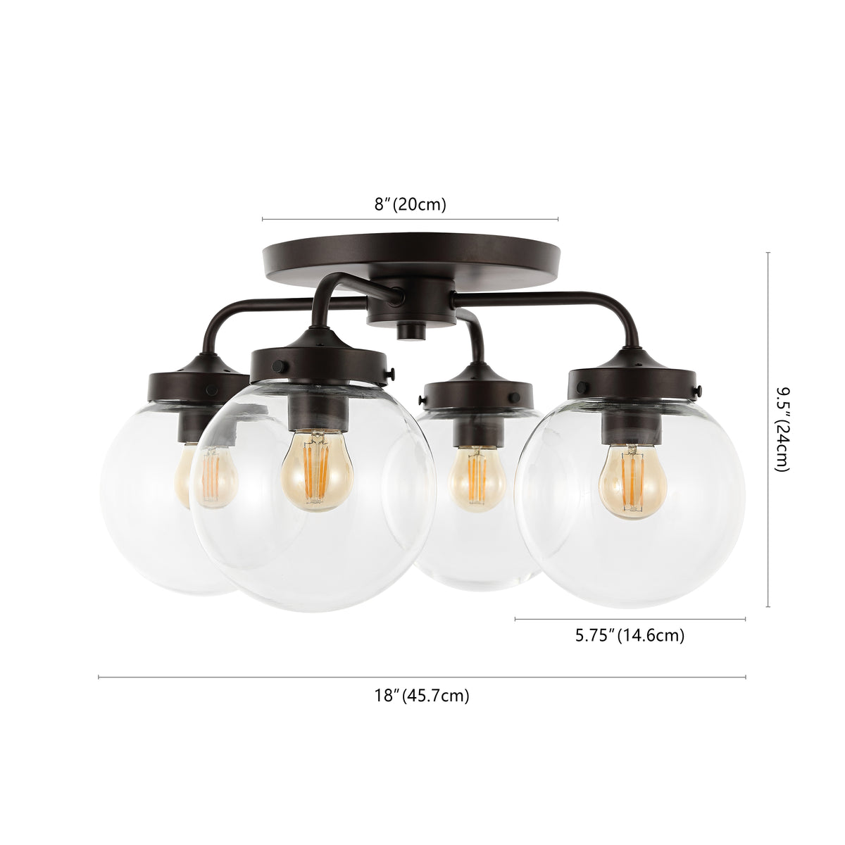 Jana 18" Farmhouse Rustic Iron/Glass LED Semi Flush Mount